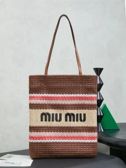 MIU MIU Totes Bags Cotton Lining (Brown-Black) 30X38CM E00202608090393
