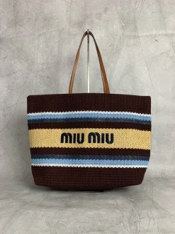 MIU MIU Totes Bags Cotton Lining (Brown-Yellow) 40X34X16CM E50202608090978