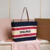 MIU MIU Totes Bags Cotton Lining (Navy-Cream-Pink) 40X34X16CM E50202608091184