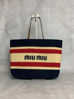 MIU MIU Totes Bags Cotton Lining (Navy-Red-Beige) 40X34X16CM E50202608090974