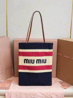MIU MIU Totes Bags Cotton (Navy-Red-Cream) 30X38CM E00202608091183