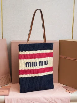 Alternative view of MIU MIU Totes Bags Cotton (Navy-Red-Cream) 30X38CM E00202608091183