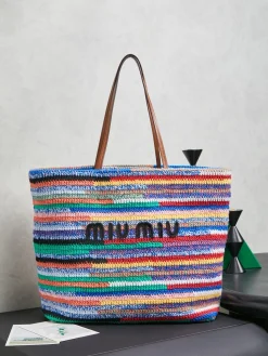 MIU MIU Totes Bags Cotton Weave (Multicolor-Brown) 40X34X16CM G80202608090761