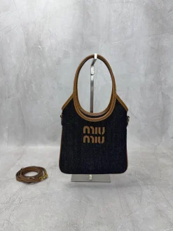 MIU MIU Totes Bags Denim (Black-Brown) 20X24CM D30202608090625