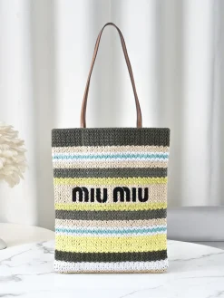 MIU MIU Totes Bags Embroidered Cotton (Gray-Yellow) 30X38CM E00202608091190