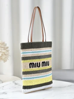 Alternative view of MIU MIU Totes Bags Embroidered Cotton (Gray-Yellow) 30X38CM E00202608091190