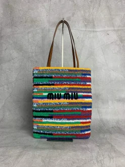 MIU MIU Totes Bags Fabric (Multicolor-Brown) 30X38CM G50202608090971
