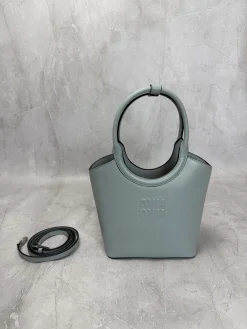 MIU MIU Totes Bags Leather (Blue-Gray) 17X19X8CM E80202608090770