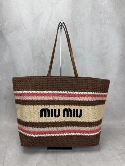 MIU MIU Totes Bags Raffia Cotton (Brown-Beige-Pink-Black) 40X34X16CM E50202608090492