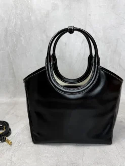 Alternative view of MIU MIU Totes Bags Waxed Calf Leather (Black-White) 22X14X11CM F50202608090779