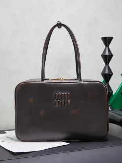 MIU MIU Trend Bags Lamb Leather (Brown-Gold) 34X23X12CM I00202608091435