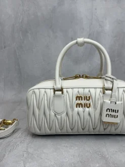 MIU MIU Trend Bags Lambskin Leather (White-Gold) 27X12X9CM H10202608090033