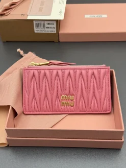 MIU MIU Wallet Bags Lamb Leather (Pink-Gold) 15X8CM B80202608091498