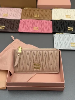 MIU MIU Wallet Bags Lambskin Leather (Pink-Brown) 15X8CM B80202608091492