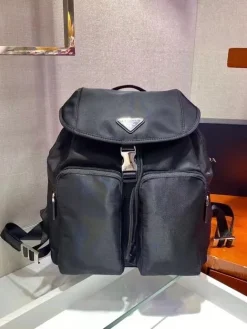 PRADA Backpacks Bags Nylon (Black-Silver) 30X34X13 CM D20202608080953