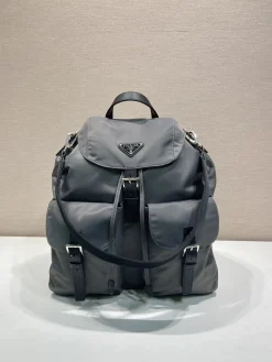 PRADA Backpacks Bags Nylon (Grey-Black) 34X39X15CM E20202608081199