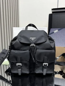 PRADA Backpacks Bags Nylon Saffiano Leather (Black) 30X32X15 CM D20202608081555