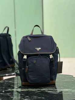 PRADA Backpacks Bags Nylon Suede (Blue-Brown) 27x45x17cm F40202608081762