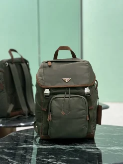PRADA Backpacks Bags Nylon Suede (Green-Brown) 27X45X17CM F40202608081763