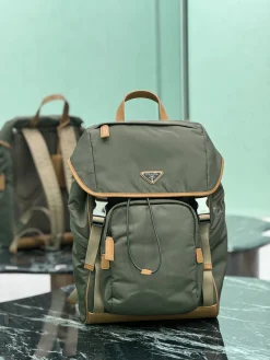 PRADA Backpacks Bags Parachute Fabric (Green-Brown) 27X45X17CM F40202608081766