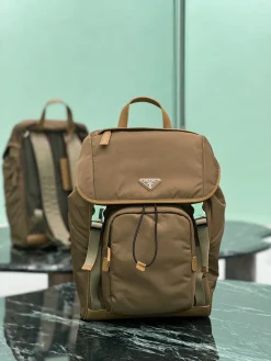 PRADA Backpacks Bags Parachute Nylon (Brown-Tan) 27X45X17CM F40202608081765