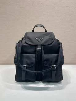 PRADA Backpacks Bags Re-Nylon (Black-Silver) 34X39X15CM E20202608081196