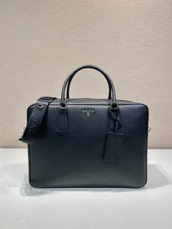 PRADA Briefcases Bags Cross-grain Leather (Black) 42x30x12 cm F80202608080981