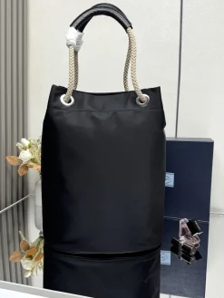 Alternative view of PRADA Bucket Bags Nylon Calfskin (Black-Beige) 34X44X24CM D00202608080275