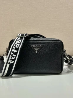 PRADA Casual Bags Deerskin Leather (Black-Silver) 22X14X8CM F50202608080968