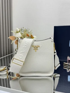 PRADA Crossbody Bags Calfskin Leather (White-Gold) 20X19X6CM F50202608081568