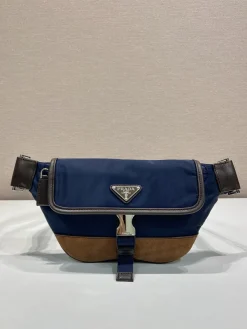 PRADA Crossbody Bags Nylon Leather (Blue-Brown) 18X15X5CM D00202608081200