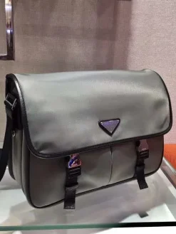 Alternative view of PRADA Crossbody Bags Nylon Saffiano Leather (Grey-Black) 32X24X12CM C20202608081185