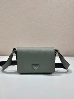 PRADA Crossbody Bags Saffiano Leather (Green-Silver) 19X13X5CM E50202608080993