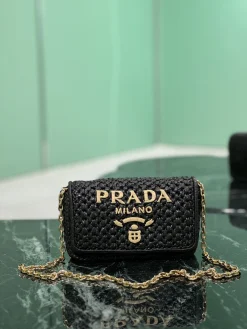 PRADA Crossbody Bags Woven Fabric (Black-Gold) 20X13X7 CM F80202608081769