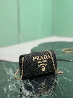 Alternative view of PRADA Crossbody Bags Woven Fabric (Black-Gold) 20X13X7 CM F80202608081769