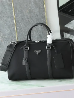 PRADA Duffles Bags Nylon Leather (Black) 27X45X23CM E80202608080992