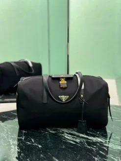 PRADA Duffles Bags Nylon Leather (Black-Gold) 40X20X20CM F30202608081767