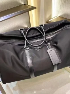 PRADA Duffles Bags Nylon Saffiano Leather (Black-Silver) 55X33X27CM D60202608081052