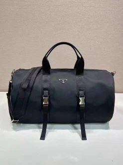 PRADA Duffles Bags Parachute Fabric (Black-Silver) 50X27X27CM E00202608081161