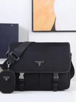 PRADA Messenger Bags Nylon Saffiano (Black) 32X24X12CM C20202608081191
