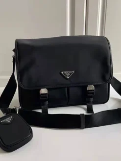 PRADA Messenger Bags Nylon Saffiano (Black-Silver) 32X24X12CM C20202608080986