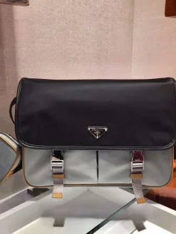 Alternative view of PRADA Messenger Bags Nylon Saffiano Leather (Black-Gray-Gold) 32X24X12CM C20202608081186