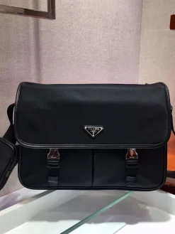 Alternative view of PRADA Messenger Bags Nylon Saffiano Leather (Black-Silver) 32X24X12CM C20202608081187