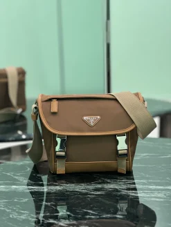 PRADA Messenger Bags Re-Nylon Calf Leather (Brown-Tan) 20X19X10CM D00202608081753