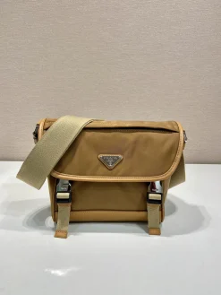 PRADA Messenger Bags Re-Nylon Leather (Brown-Tan) 20X19X10CM D00202608081014