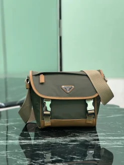 PRADA Messenger Bags Re-Nylon Leather (Green-Brown) 20X19X10CM D00202608081754