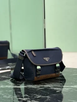 Alternative view of PRADA Messenger Bags Suede Calfskin Nylon (Blue-Brown) 20X19X10CM D00202608081750