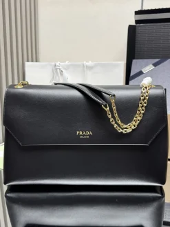 PRADA Shoulder Bags Calf Leather (Black-Gold) 39X14X12CM H70202608081520