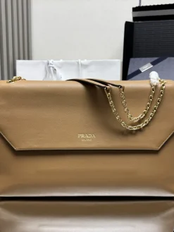 PRADA Shoulder Bags Calf Leather (Brown-Gold) 39X14X12CM H70202608081519