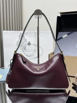PRADA Shoulder Bags Calf Leather (Burgundy-Gold) 31X18X10CM F60202608081513